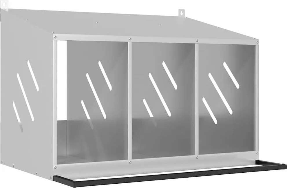 vidaXL Cutie cuibar pentru pui cu 3 compartimente argintiu galvanizat