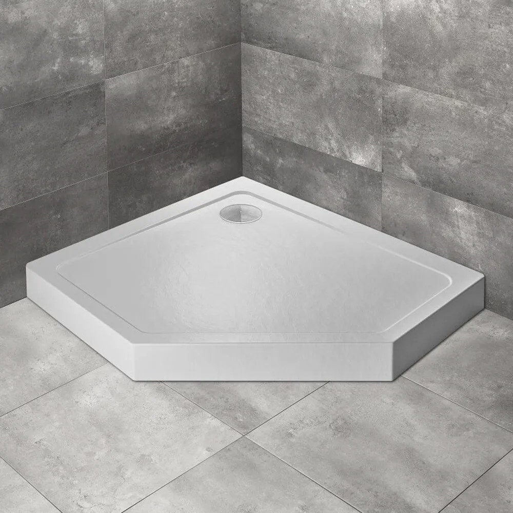 Cadita dus pentagonala Radaway Doros PT E Compact Stone 100x90 cm acril alb stanga