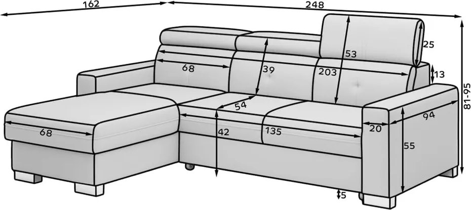 Colțar gri extensibil/cu spațiu de depozitare (cu colț pe partea stângă/cu șezlong) Fresia – ELTAP