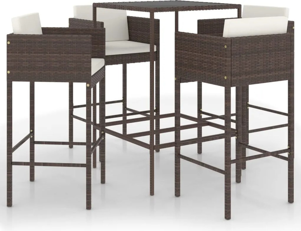 vidaXL Set mobilier bar de grădină cu perne, 5 piese, maro, poliratan