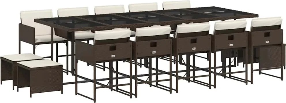 vidaXL Set mobilier de grădină cu perne, 15 piese, maro, poliratan