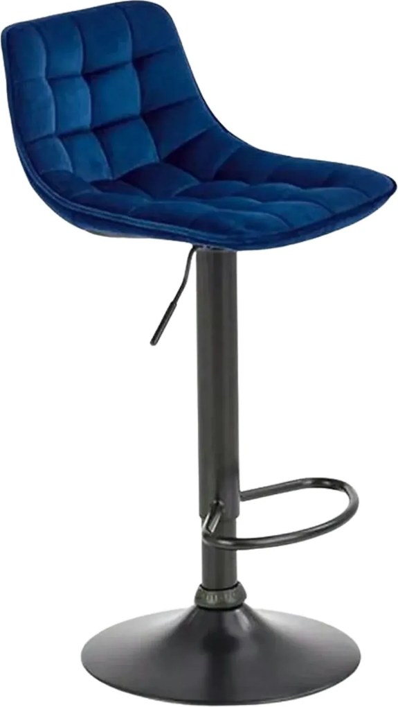 Scaun bar H95, albastru/negru, stofa catifelata/otel, 43x44x84/106 cm