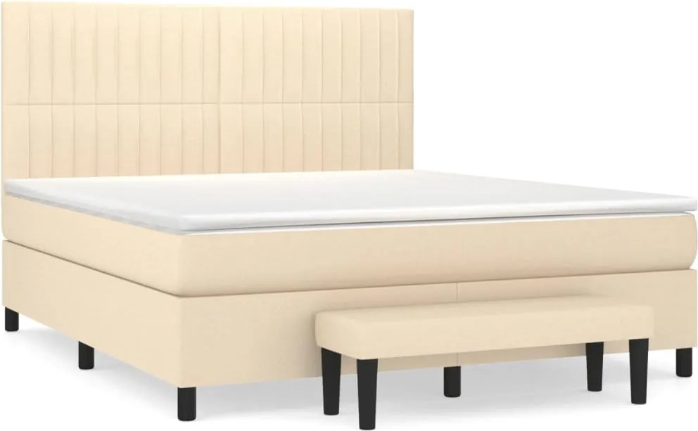 vidaXL Pat continental cu saltea, crem, 180x200 cm, textil