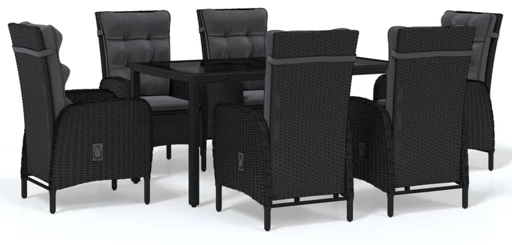 3058516 vidaXL Set mobilier de grădină, 7 piese, negru, poliratan