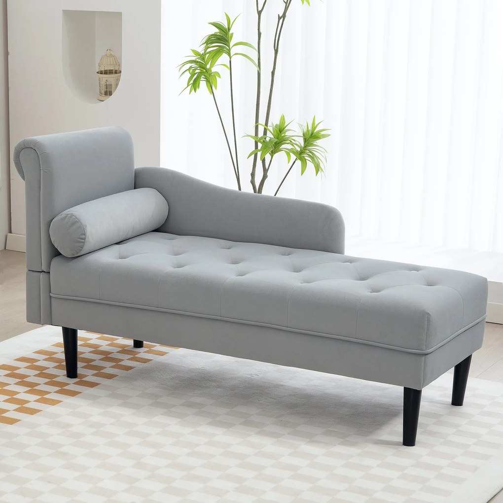 HOMCOM Canapea Chaise Longue cu tapițerie cu efect de catifea, gri | Aosom Romania