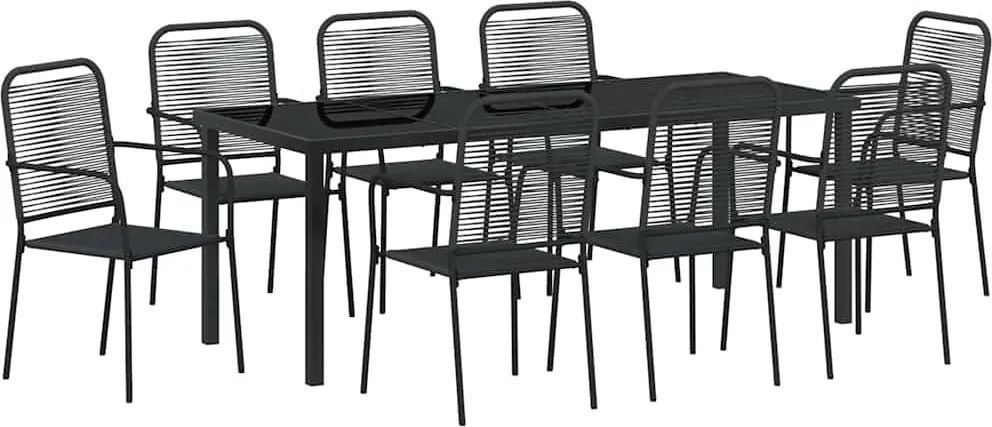 vidaXL Set de masă pentru grădină 9 pcs Negru