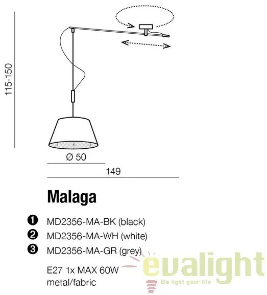 Lustra cu un pendul directionabil MALAGA BK