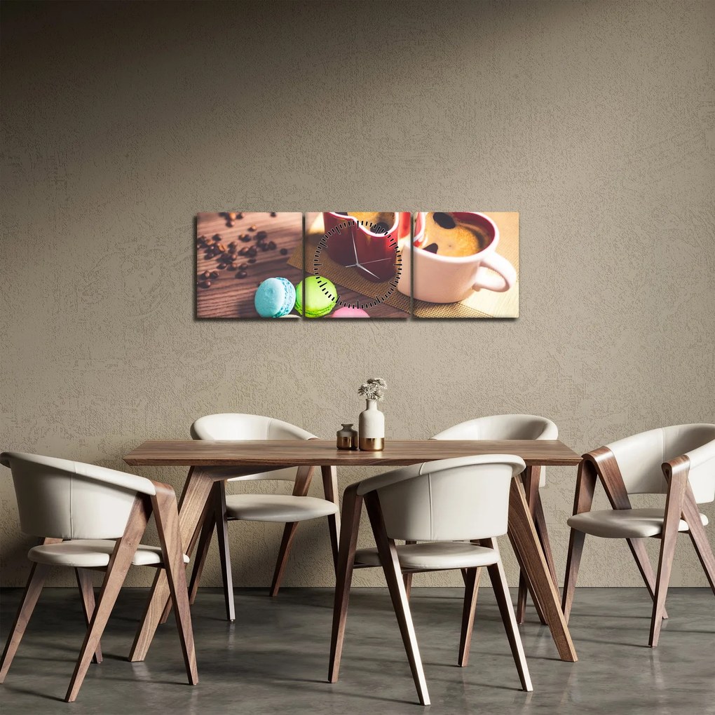 Tablou cu cafea și macarooni (cu ceas) (90x30 cm)