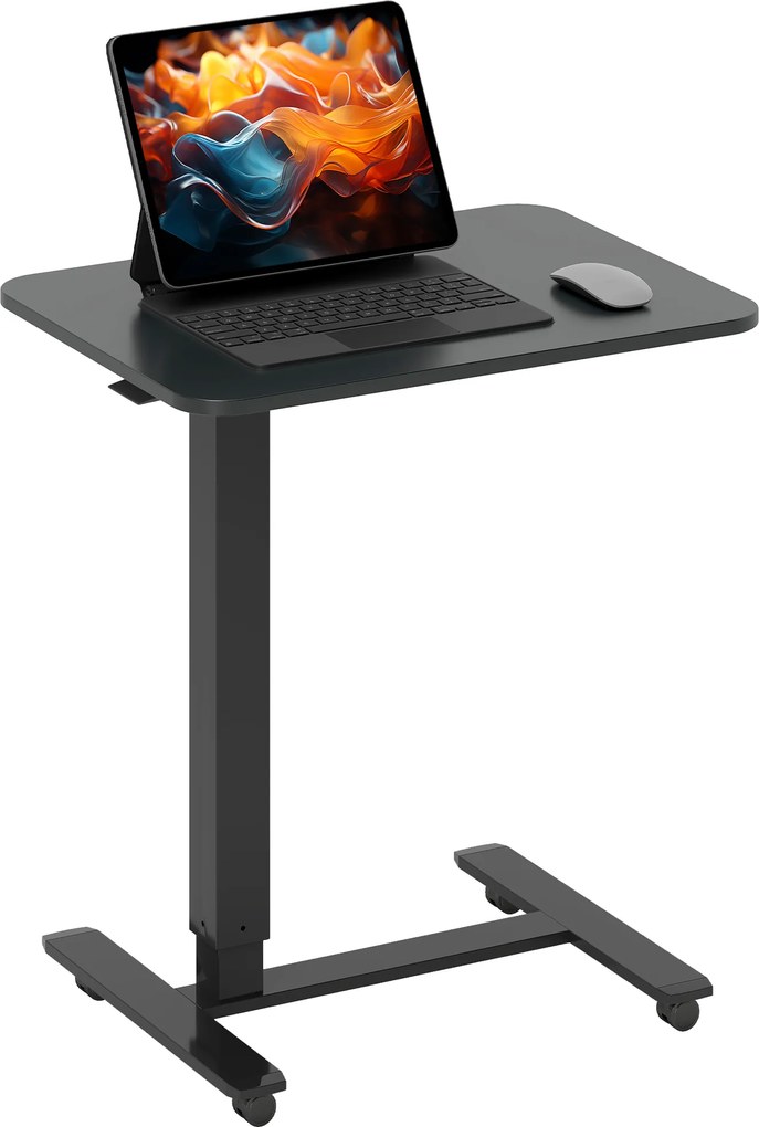 HOMCOM Birou reglabil pe înălțime incl. 4 roți C-Formă 65 cm x 48 cm x 70-110 cm Negru | Aosom Romania