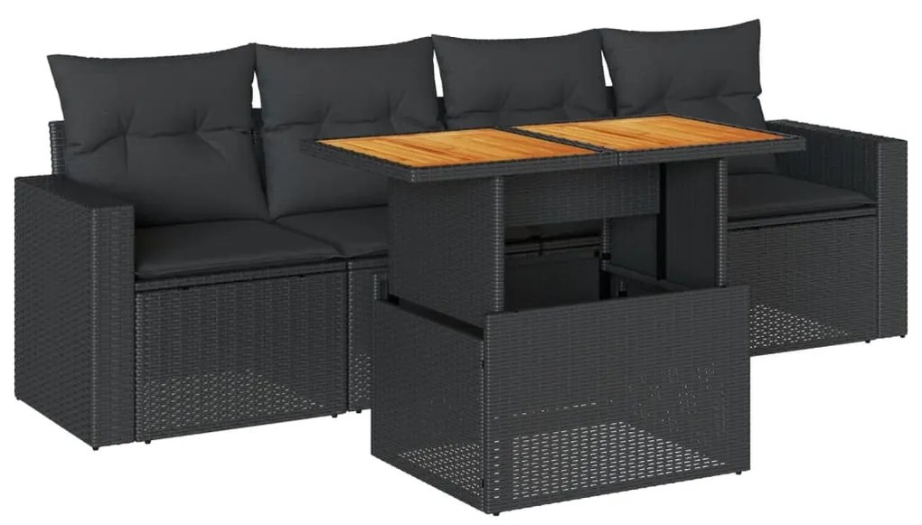 3326981 vidaXL Set mobilier de grădină cu perne, 5 piese, negru, poliratan