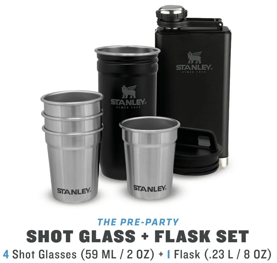 Set sticlă și pahare de tărie negru 6 buc. din oțel inoxidabil 250 ml Adventure Black – Stanley