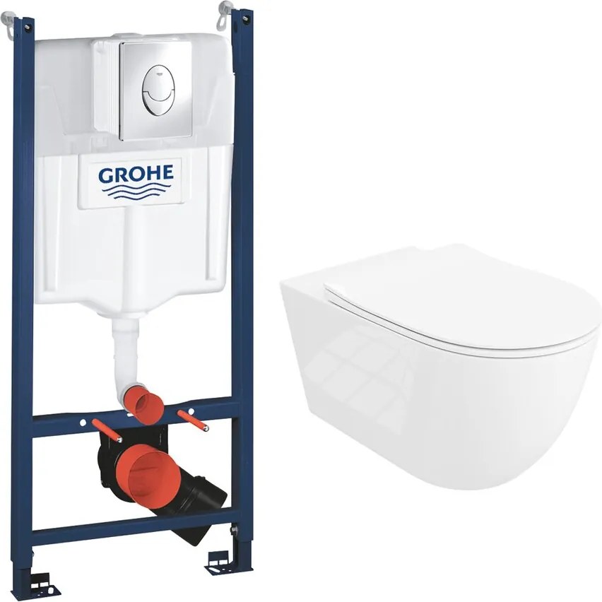 Set rezervor incastrat Grohe Rapid SL cu clapeta cromata Skate Air plus vas WC Rune Ivaldi Grande alb cu capac slim softclose