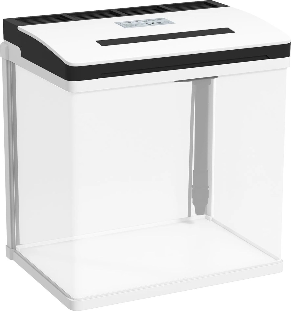 PawHut Acvariu de 13L, de Sticla cu Filtru, Iluminare cu LED-uri, Pompa de Apa, 29x20x30,5cm - Alb