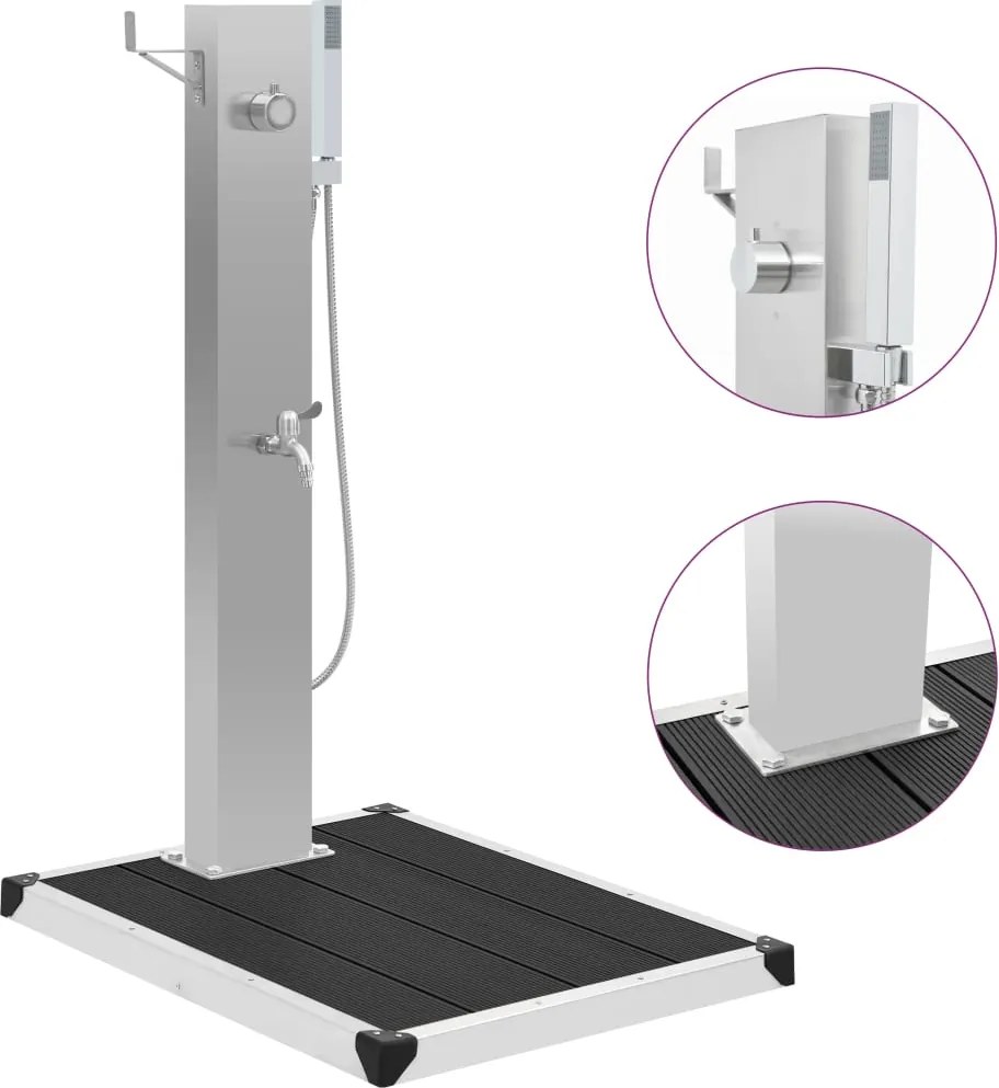 vidaXL Duș de exterior cu cădiță, WPC și oțel inoxidabil