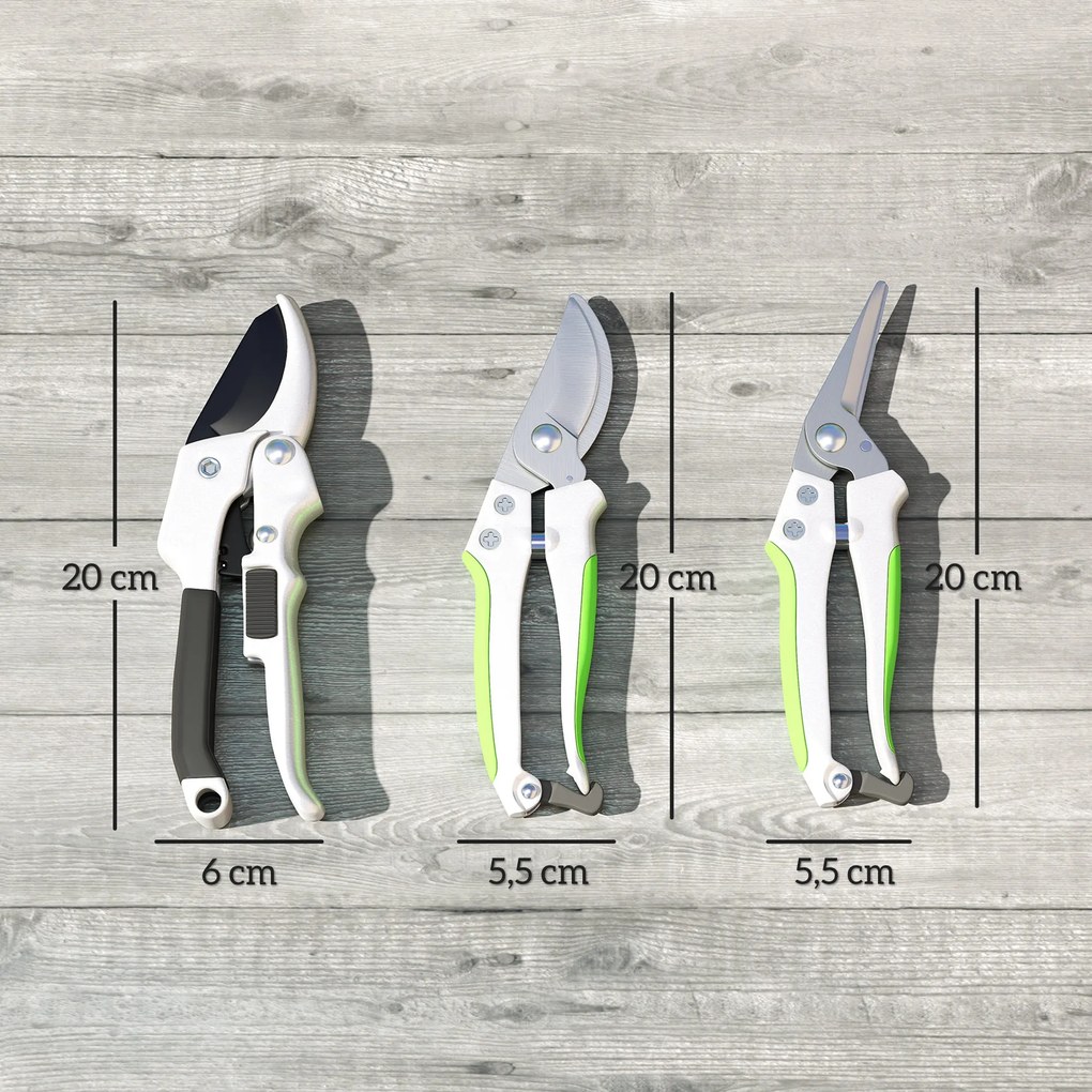 Outsunny Set de 3 foarfece pentru grădină, set de tăiere pentru grădinărit, cu lamă ascuțită, din metal și aluminiu, argintiu negru | Aosom Romania