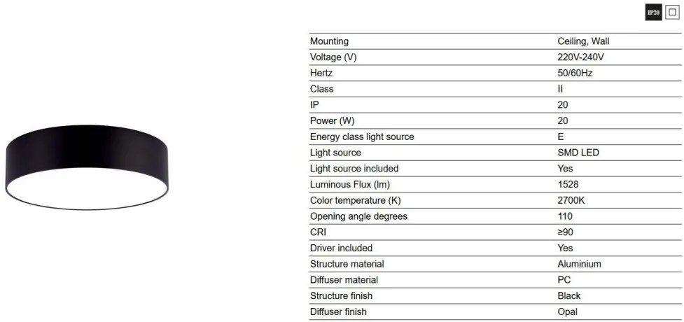 Plafoniera LED design circular ARIS 20W negru