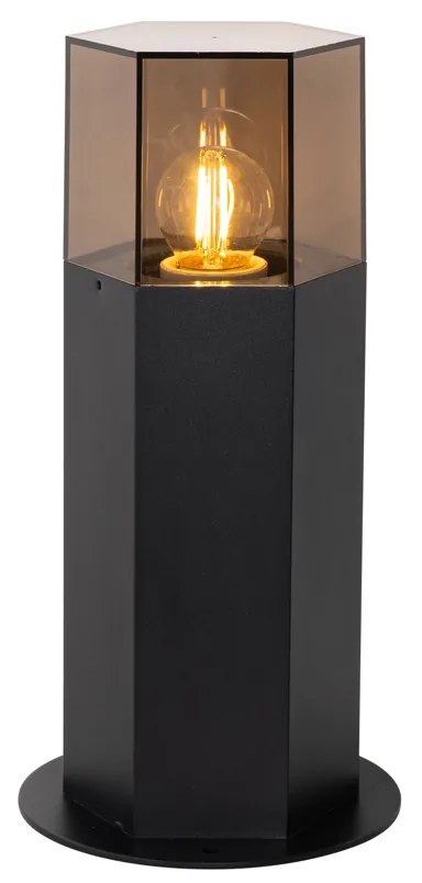 Lampă de podea pentru exterior neagră cu abajur fumuriu hexagonal 30 cm - Denmark