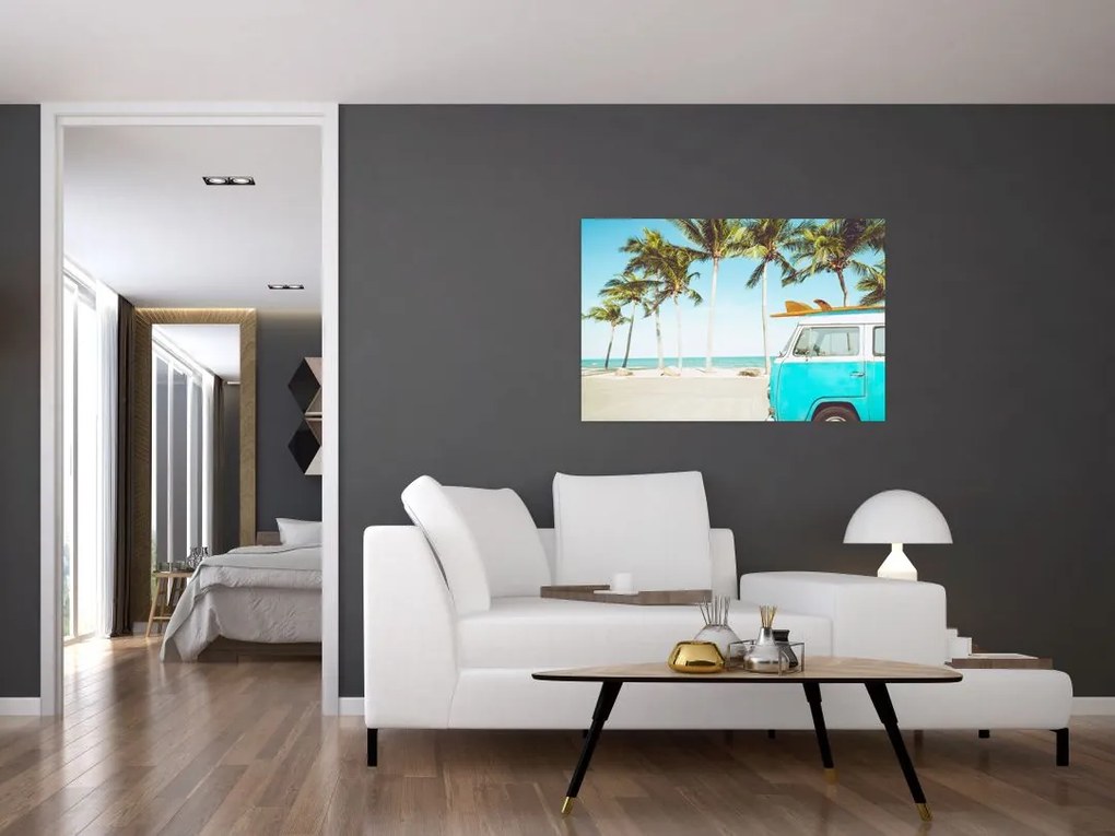 Tablou - Vintage, furgonetă, plajă (90x60 cm)