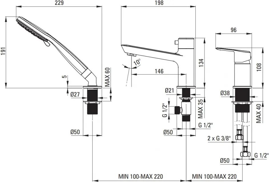 ARNIKA Baterie pentru Cadă cu 3 Orificii Finisaj Auriu Periat BQA_R13M
