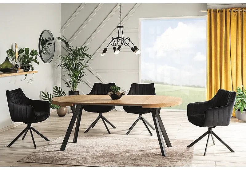 Masă de sufragerie extensibilă 100-250 cm Daphne (stejar + negru) (pentru 4 până la 8 persoane). 1050110