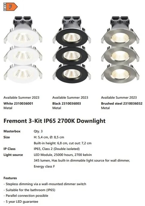 Set de 3 spoturi incastrabile baie LED dimabil Fremont 3-Kit IP65 2700K negru