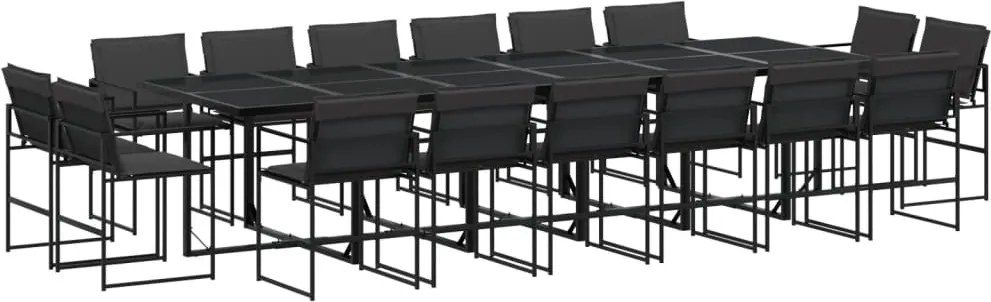 vidaXL Set mobilier de grădină, 17 piese, cu perne, negru, textilenă