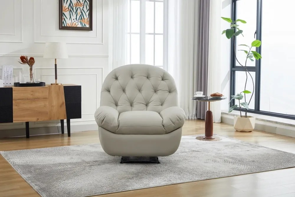 Fotoliu Recliner, suport picioare extensibil, Piele Ecologica, Bej