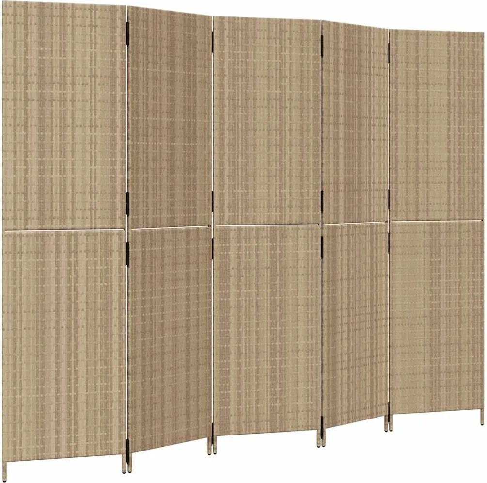 vidaXL Separator de cameră cu 5 panouri, bej, poliratan