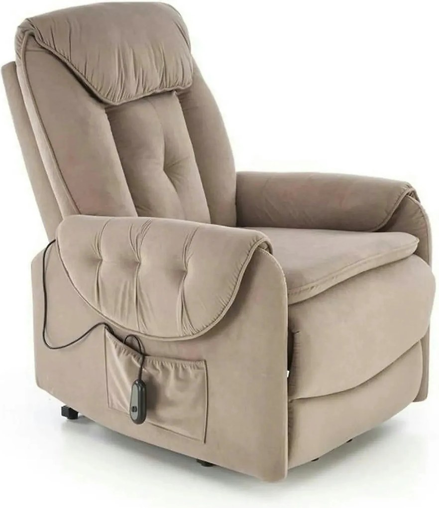 Fotoliu recliner HORTON, stofa catifelata bej - Mavel 38, 80x97/158x90
