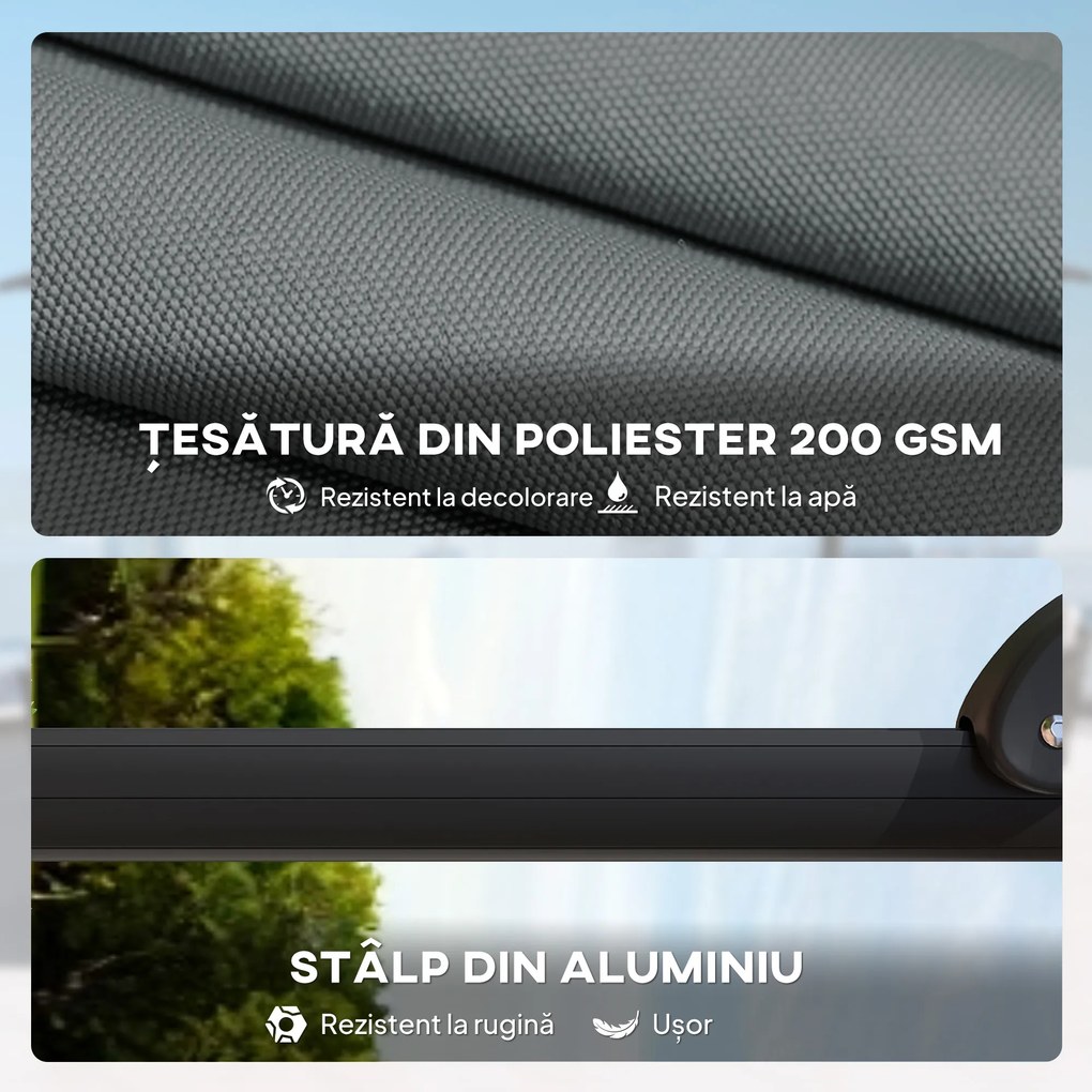 Outsunny Umbrelă de grădină suspendată, 2,4x2,4m, gri | Aosom Romania
