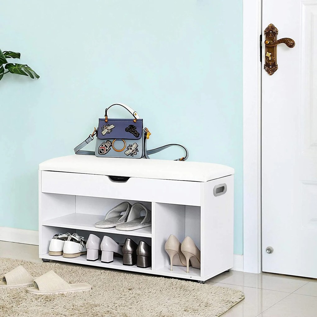 Pantofar alb cu banca PILTON 80x44 cm
