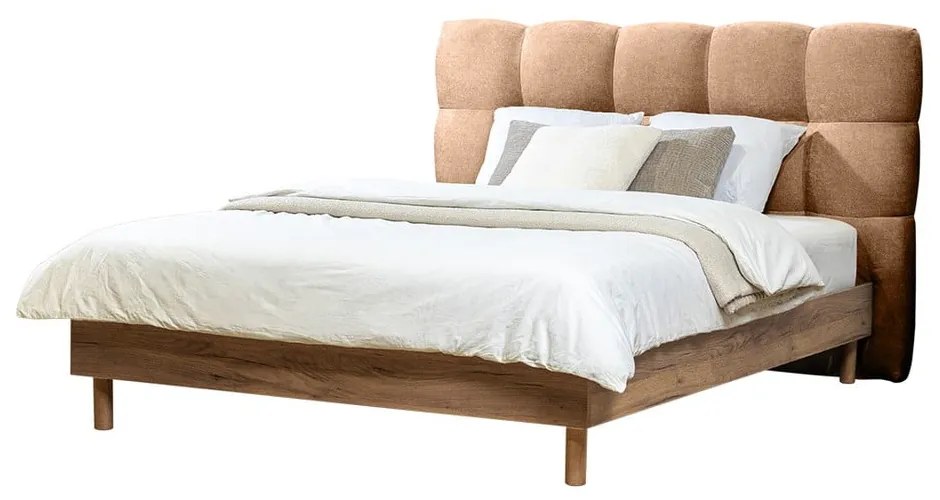 Pat matrimonial roz deschis tapițat cu somieră 180x200 cm Kumo – Bobochic Paris