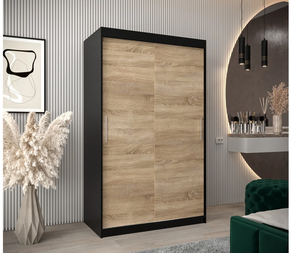 Dulap de haine 120 cm Toki (negru mat + stejar sonoma). 1064810