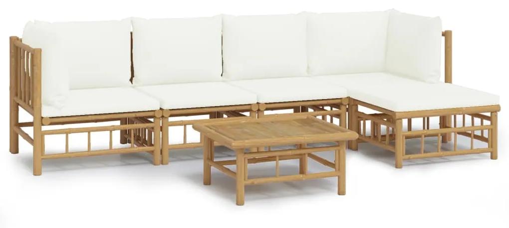 3155200 vidaXL Set mobilier de grădină cu perne alb crem, 6 piese, bambus