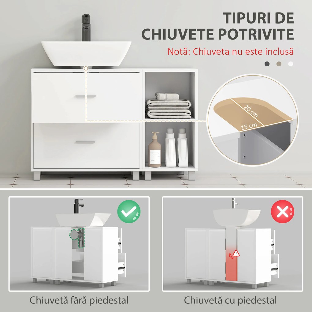 HOMCOM Dulap Modern pentru Chiuvetă, pentru Lavoare cu sau fără Picior, Alb | Aosom Romania