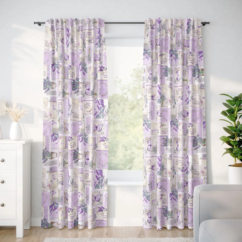 Goldea draperie 100% bumbac - lavandă și fluturi 180x145 cm