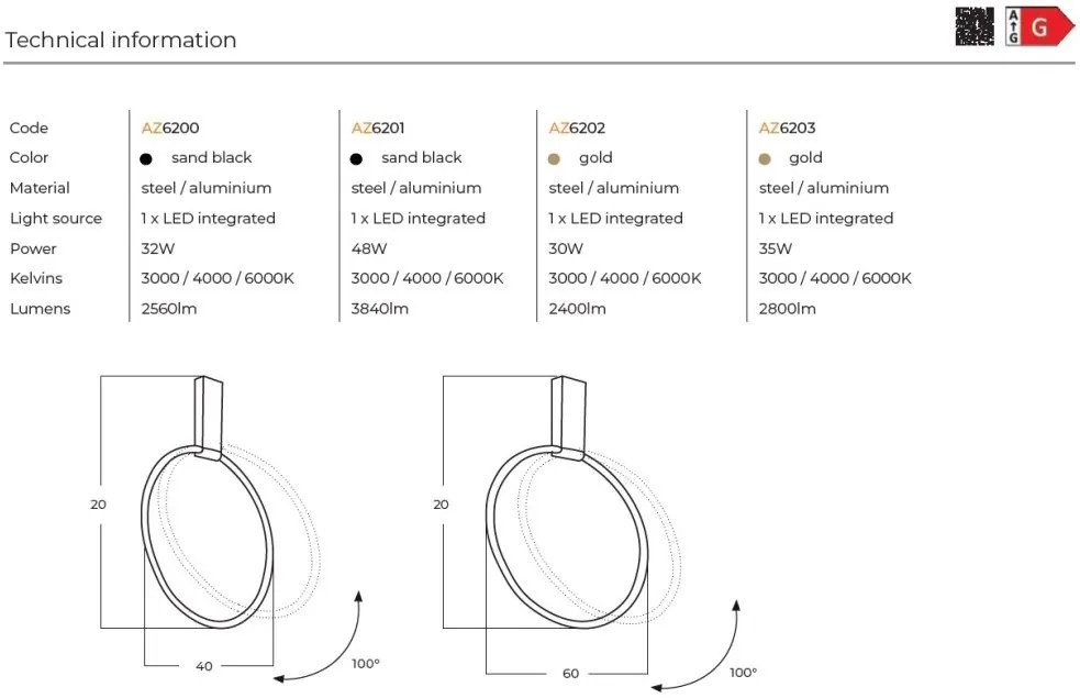 Lustra LED reglabila design circular VINCENT 60 BK