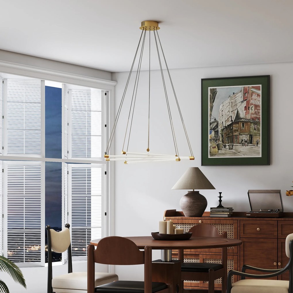 HOMCOM Lampă de tavan LED, 50 W, 5 tuburi de lumină ajustabile, reglabilă, corp de iluminat pentru living, sufragerie, bucătărie, Auriu+Alb | Aosom Romania