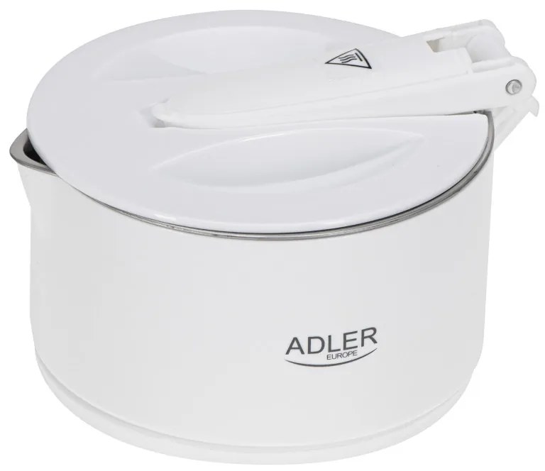 Fierbator pentru calatorii Adler AD 1377, 600W, 0.6 L, Corp din silicon pliabil, Protectie la supraincalzire, Indicator luminos, Alb