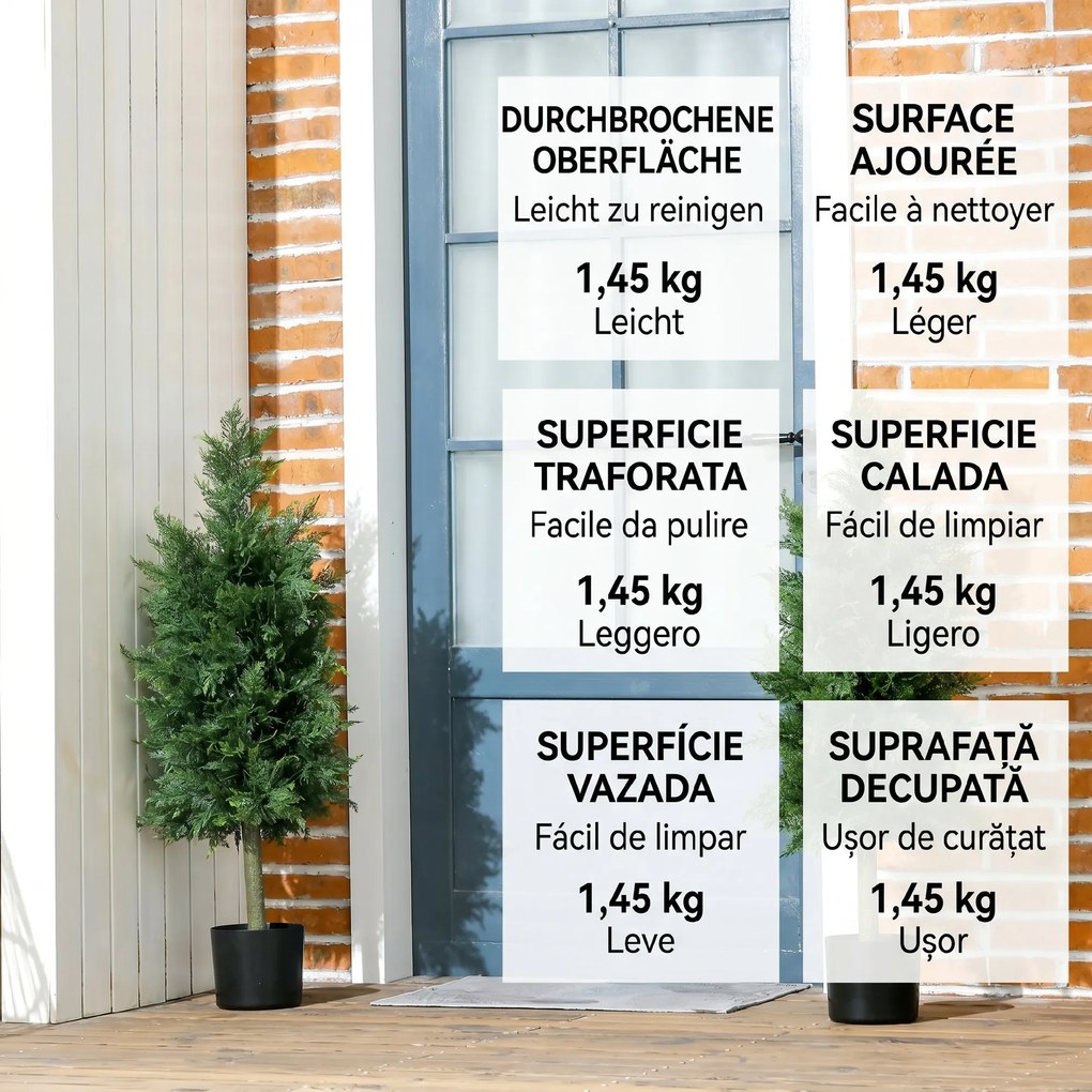 HOMCOM Arbori Topiari de Cedru Artificial, Set de 2 Plante Artificiale în Ghivece, Plante Decorative, 38x12.5x90 cm, Verde | Aosom Romania