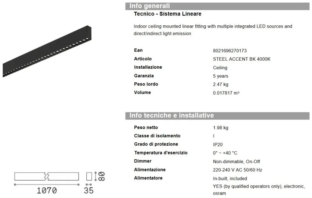Lustra liniara cu lumina directa si indirecta STEEL Accent Black 4000K