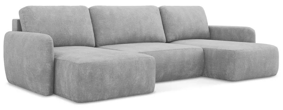 Colțar gri deschis extensibil/cu spațiu de depozitare cu tapițerie din chenille (în formă de "U") Lilo – Makamii