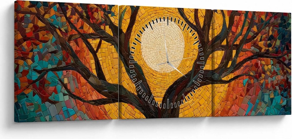 Tablou - Soarele în coroana arborelui vieții (cu ceas) (90x30 cm)