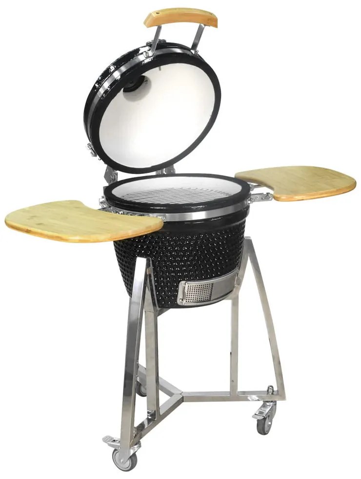 Grătar ceramic Kamado cu rafturi și suport 32,5 cm