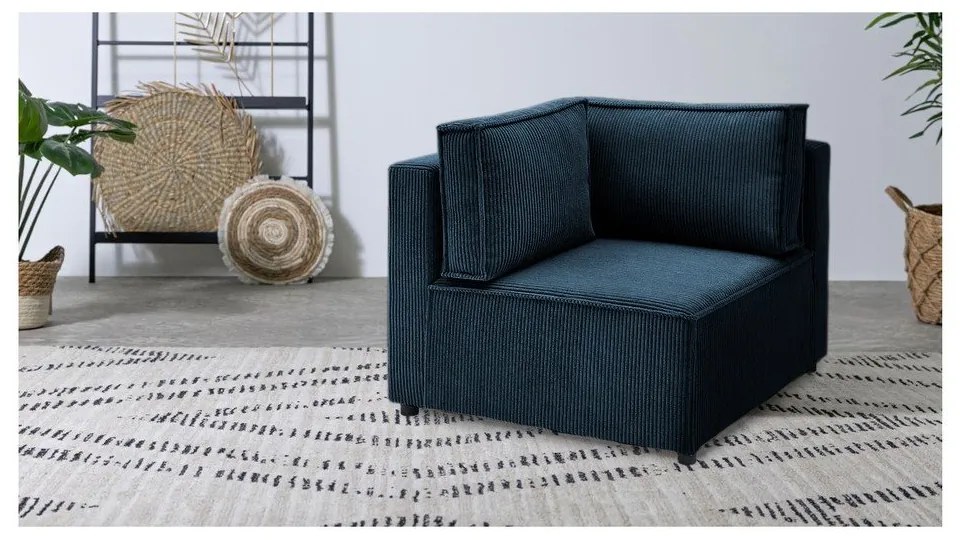 Modul pentru canapea albastru închis cu tapițerie din catifea reiată (cu colț variabil) Nihad modular – Bobochic Paris