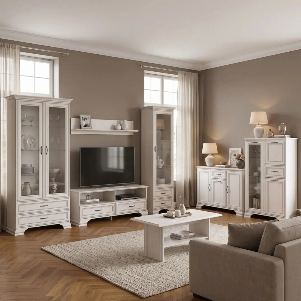 Mobilier sufragerie clasic TIFFANY II, grej, PAL laminat, 7 piese