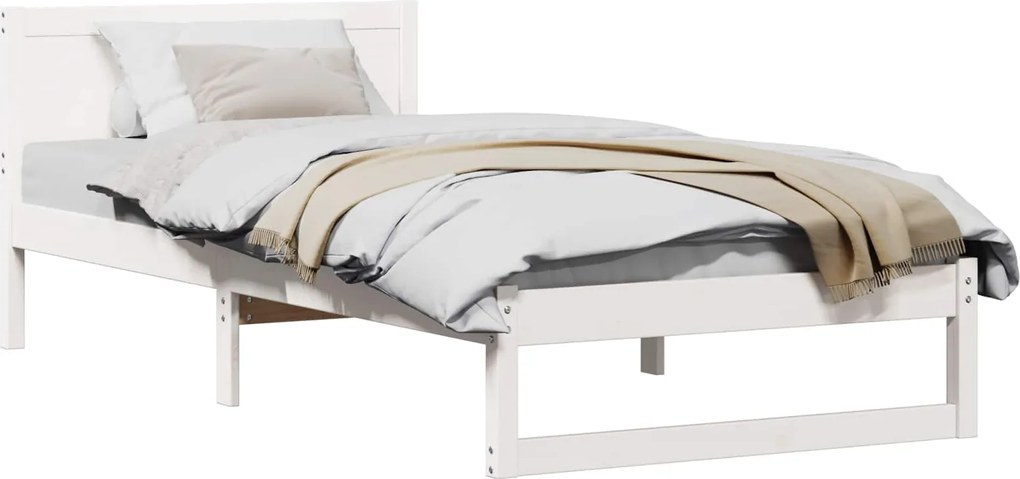 vidaXL Cadru de pat cu headboard Alb 80 x 200 cm Lemn de pin masiv