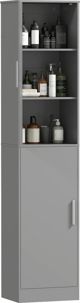 HOMCOM Dulap coloana pentru baie cu 2 uși și 4 rafturi reglabile, 40 x 35 x 180 cm, gri | Aosom Romania