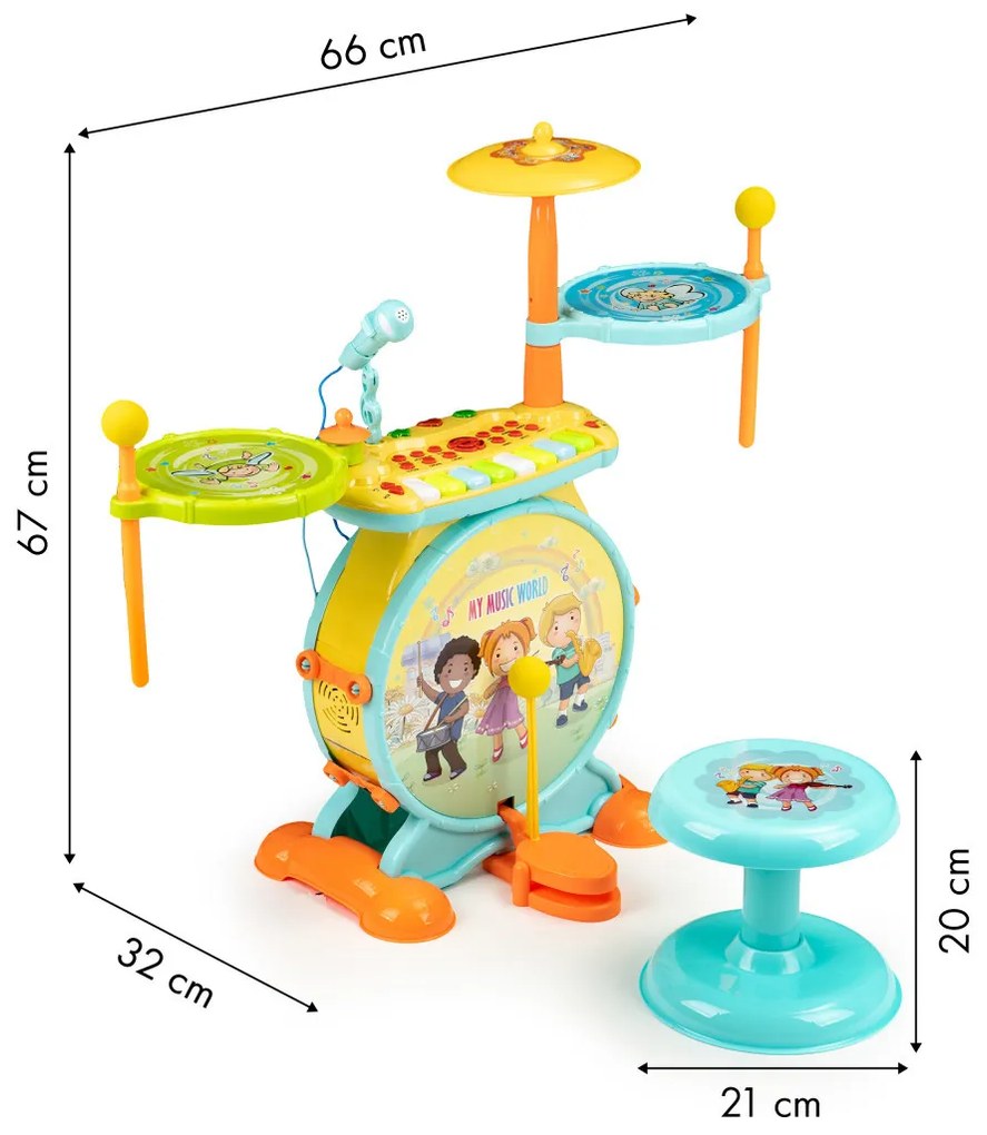 Drum set pian karaoke microfon 2 în 1 mp3 LED