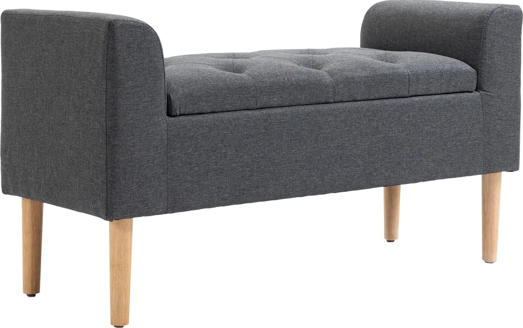 HOMCOM Banc de depozitare capitonat cu brațe, pentru dormitor, hol, sufragerie, suport 130 kg, 116 x 44 x 58, gri închis | Aosom Romania